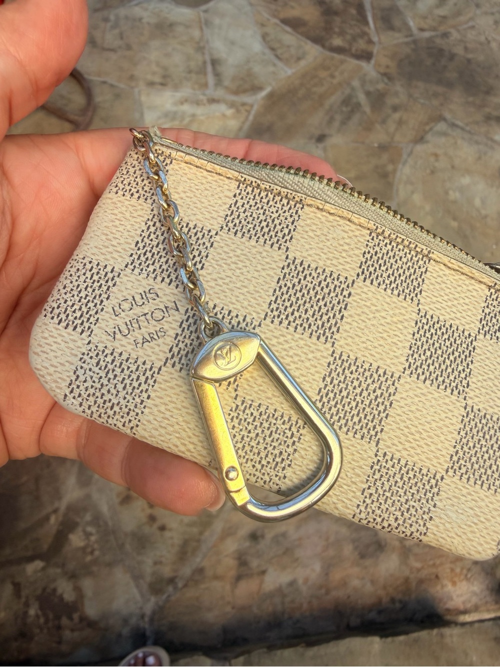 Louis Vuitton Damier Azur Mini Key Pouch in Cream and Light Gray